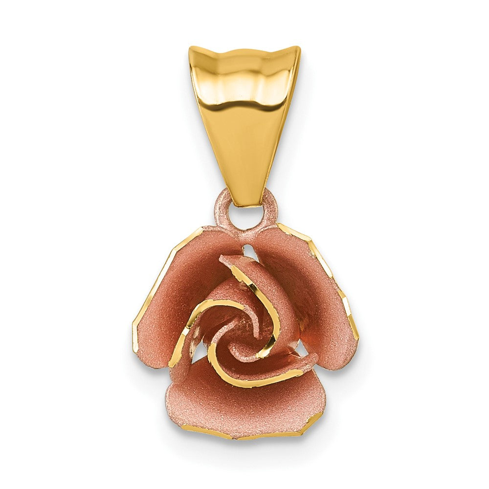 14K Yellow & Rhodium W/ Rose Plating Brushed Rose Flower Pendant
