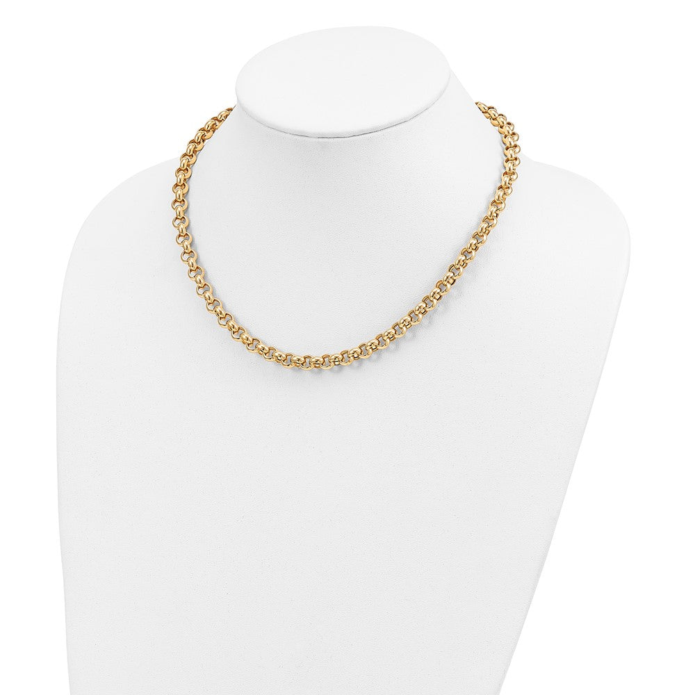 14K Yellow Gold 18In 7mm Polished Fancy Rolo Link Necklace