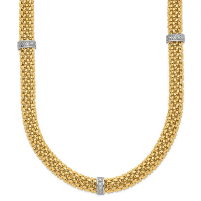 14K Two-Tone 17In .05Ct Completed Polished Diamond & Mesh Necklace