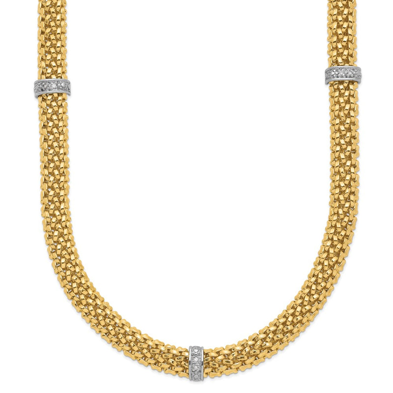 14K Two-Tone 17In .05Ct Completed Polished Diamond & Mesh Necklace
