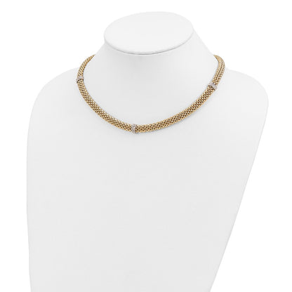 14K Two-Tone 17In .05Ct Completed Polished Diamond & Mesh Necklace
