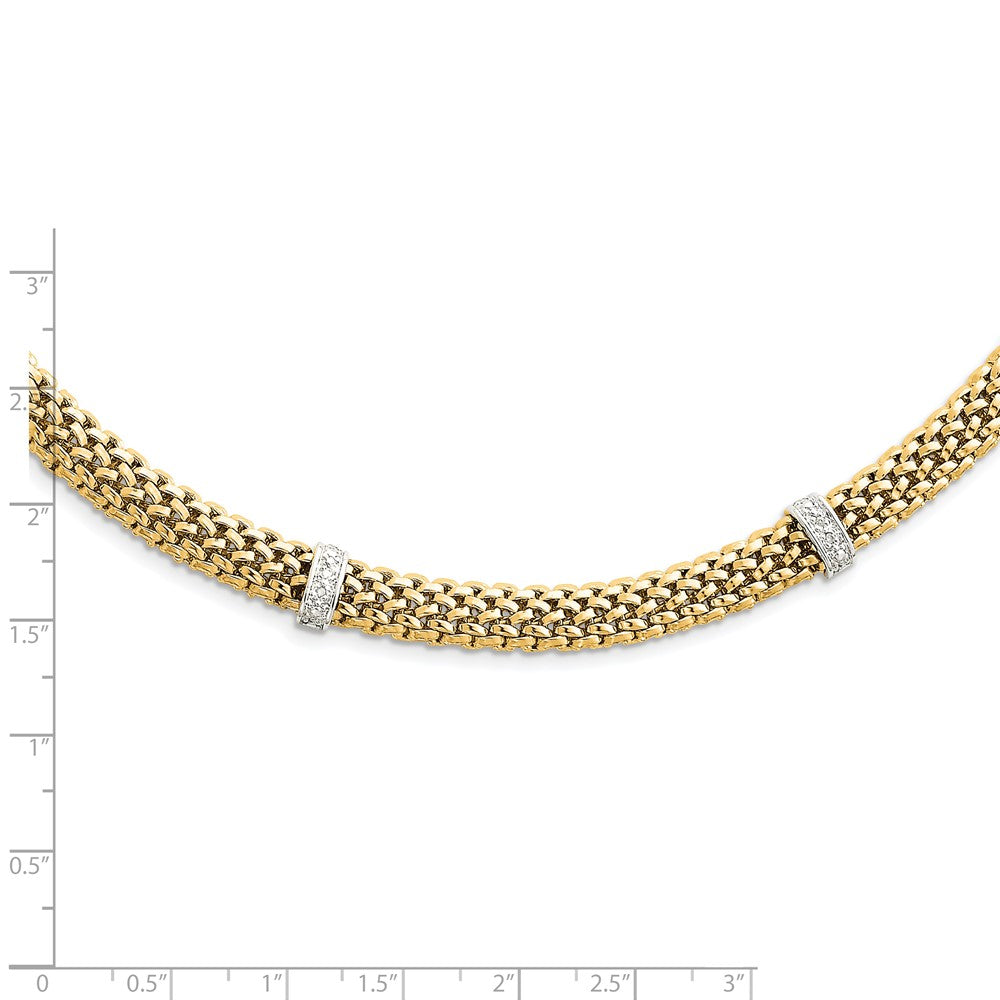 14K Two-Tone 17In .05Ct Completed Polished Diamond & Mesh Necklace