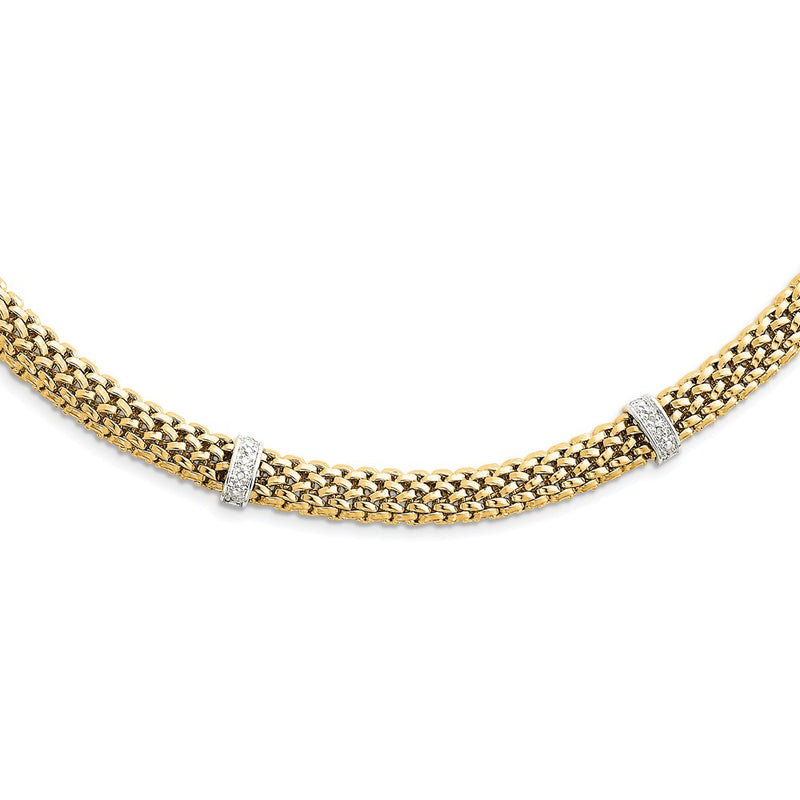 14K Two-Tone 17In .05Ct Completed Polished Diamond & Mesh Necklace