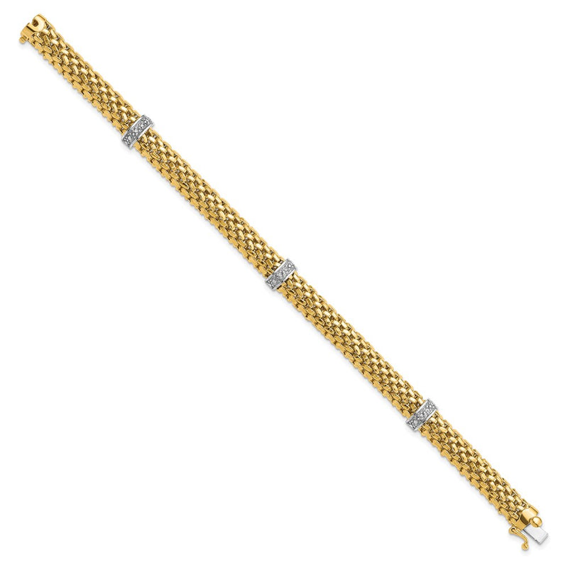 7.25 Inch 14K Two-Tone 7.25In .05Ct Completed Polished Diamond & Mesh Bracelet