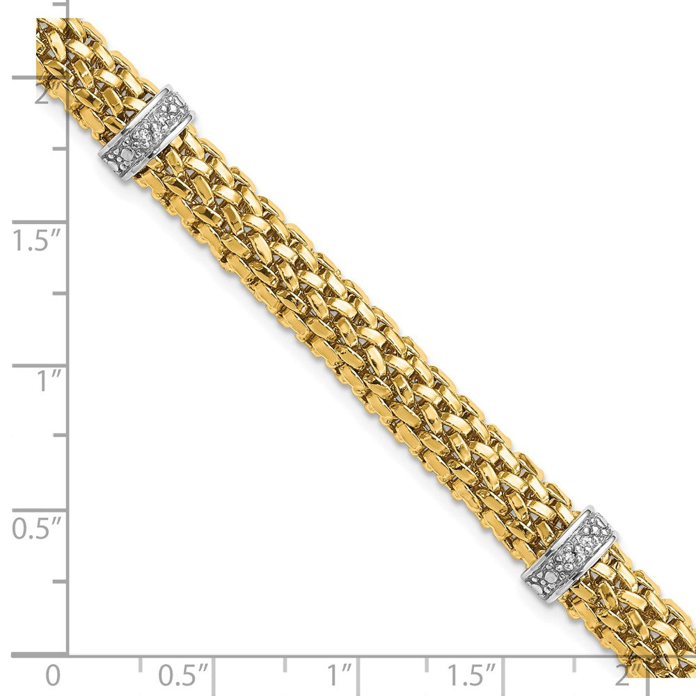 7.25 Inch 14K Two-Tone 7.25In .05Ct Completed Polished Diamond & Mesh Bracelet