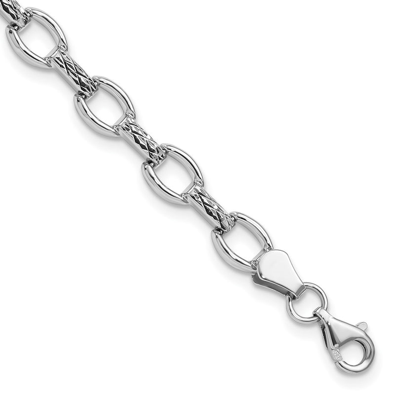 7 Inch 14K White Gold 7In Diamond-Cut Polished Fancy Bracelet