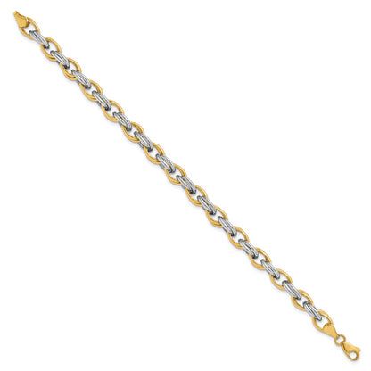 7.75 Inch 14K Two-Tone Fancy Hollow Link Bracelet