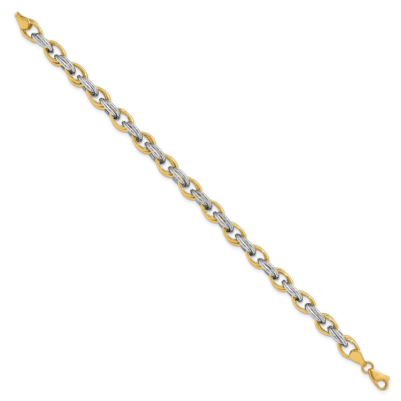 14K Two-Tone Fancy Hollow Link Chain Bracelet