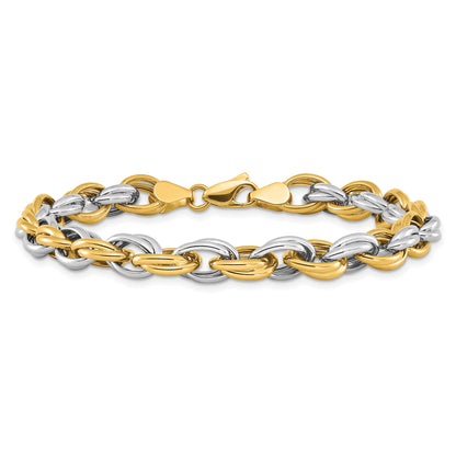 7.75 Inch 14K Two-Tone Fancy Hollow Link Bracelet