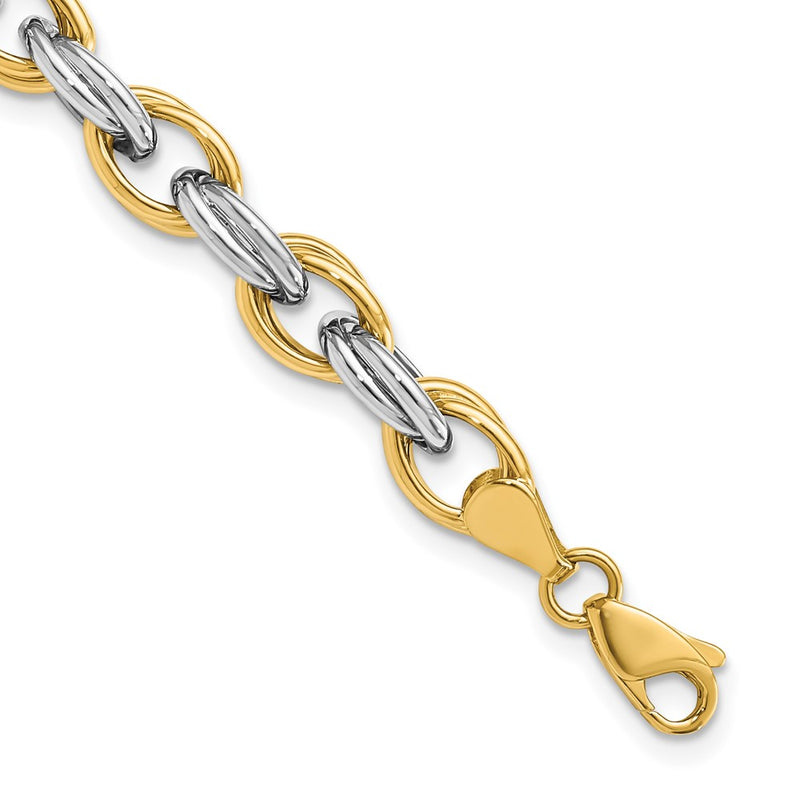 14K Two-Tone Fancy Hollow Link Chain Bracelet