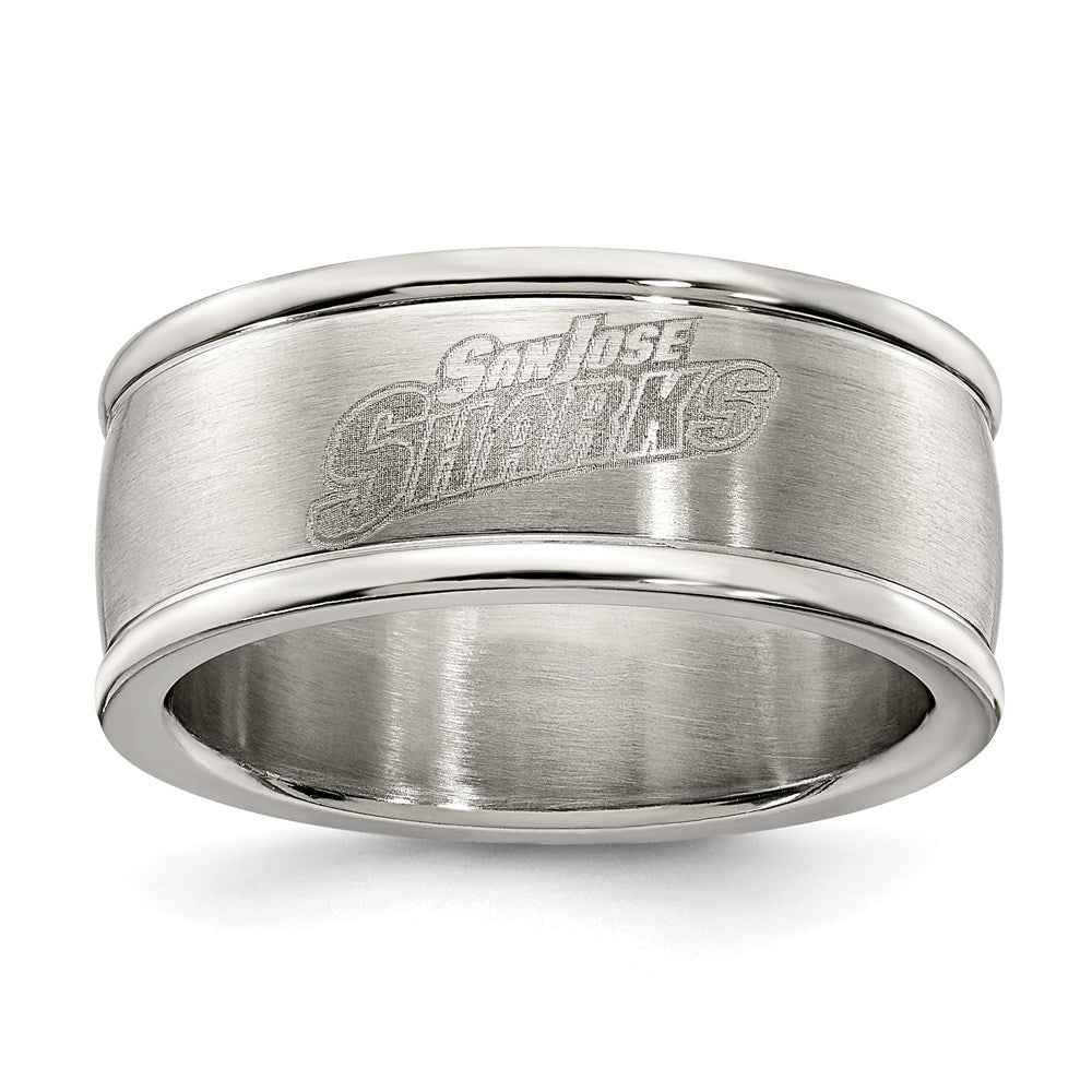 Stainless Steel San Jose Sharks Logo Band Ring Size 9