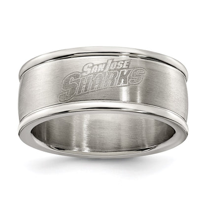 Stainless Steel San Jose Sharks Logo Band Ring Size 9