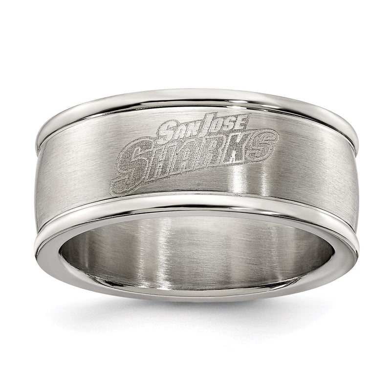 Stainless Steel San Jose Sharks Logo Band Ring Size 9