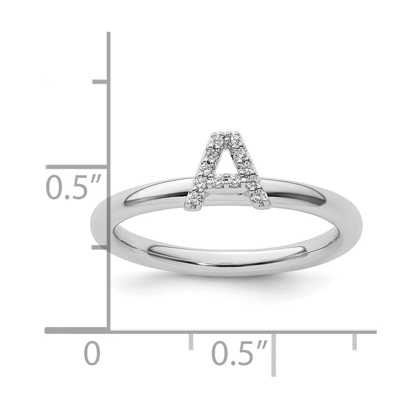 14K White Gold Stackable Diamond Initial A Size 7 Ring