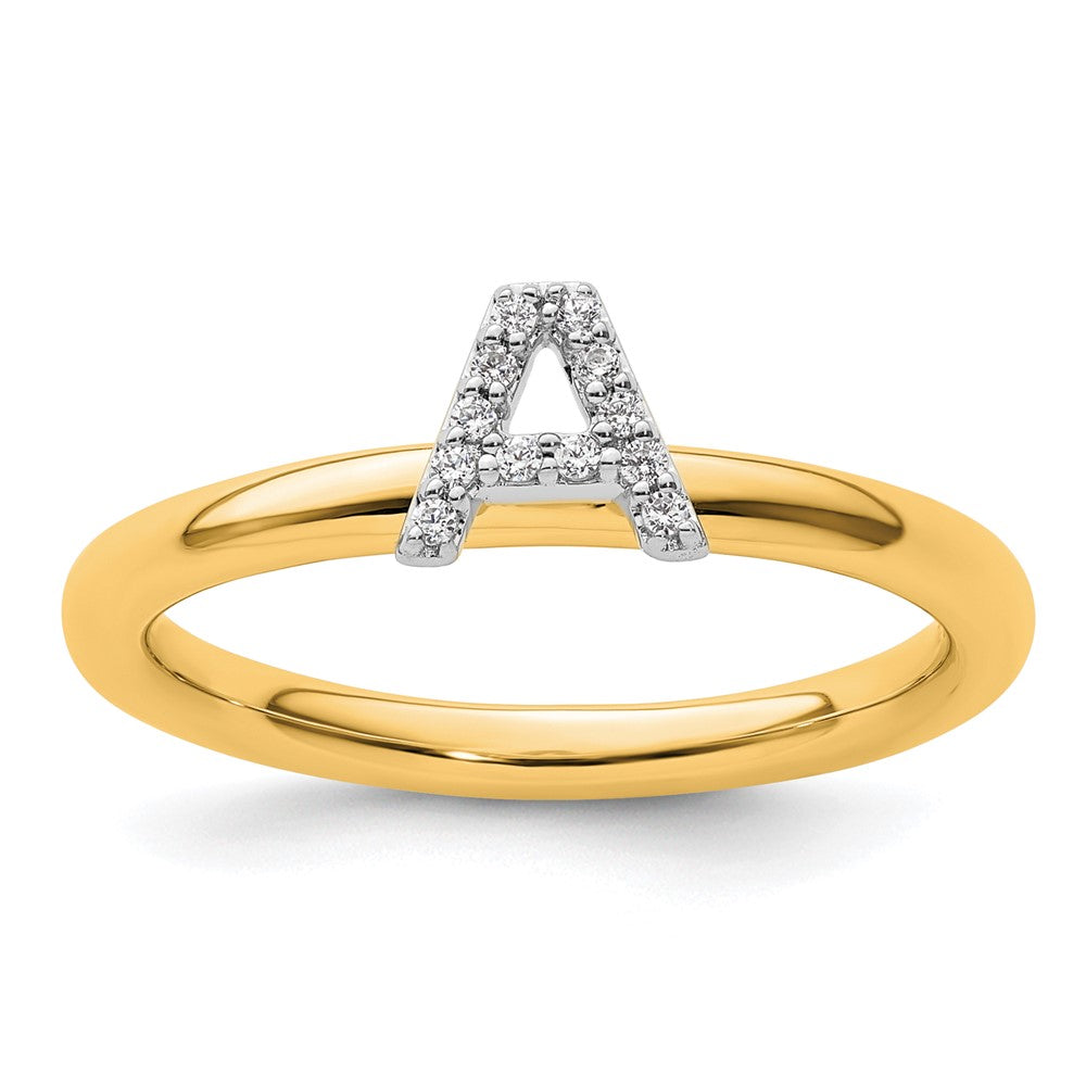 14K Yellow Gold Stackable Diamond Initial A Size 7 Ring