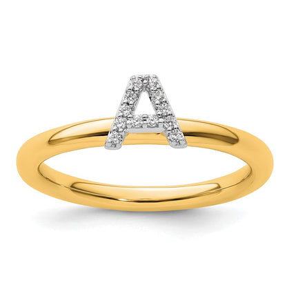 14K Yellow Gold Stackable Diamond Initial A Size 7 Ring