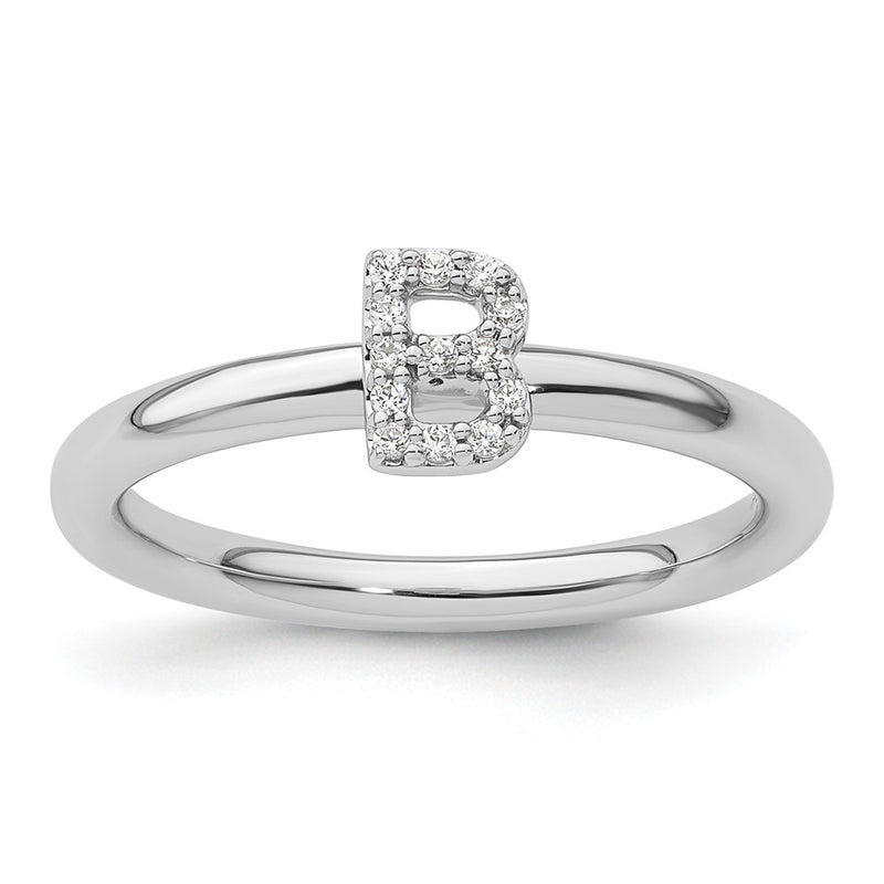 14K White Gold Stackable Diamond Initial B Size 7 Ring