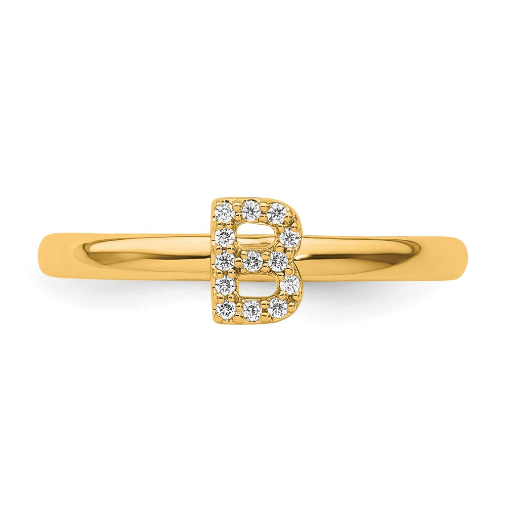 14K Yellow Gold Stackable Diamond Initial B Size 7 Ring