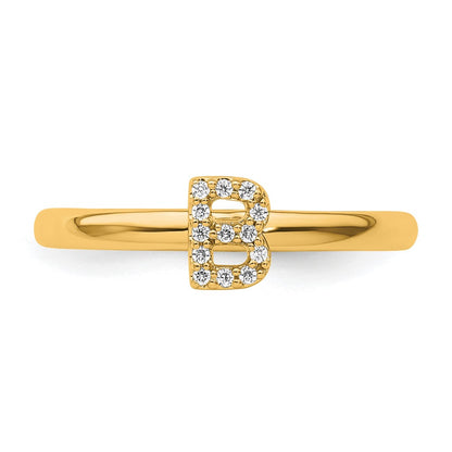 14K Yellow Gold Stackable Diamond Initial B Size 7 Ring