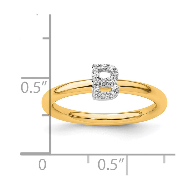 14K Yellow Gold Stackable Diamond Initial B Size 7 Ring