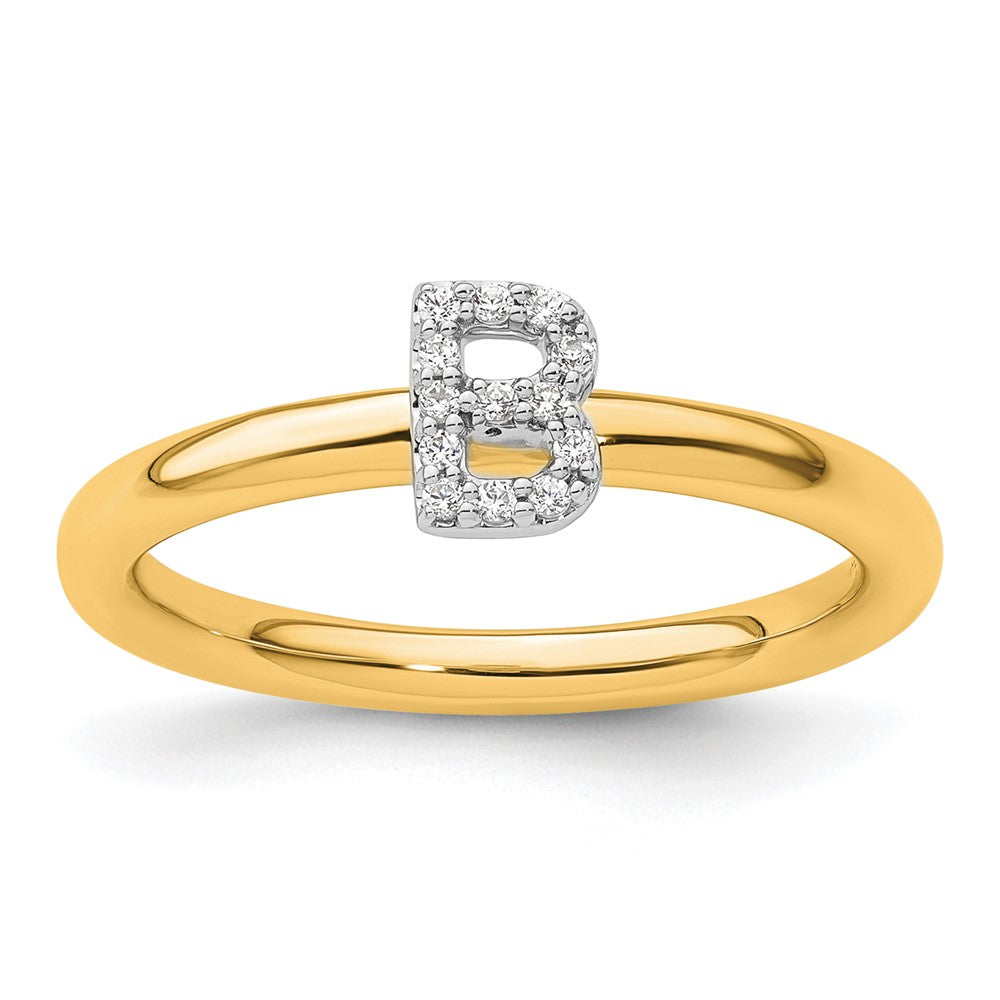 14K Yellow Gold Stackable Diamond Initial B Size 7 Ring