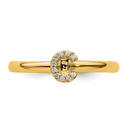 14K Yellow Gold Stackable Diamond Initial C Size 7 Ring