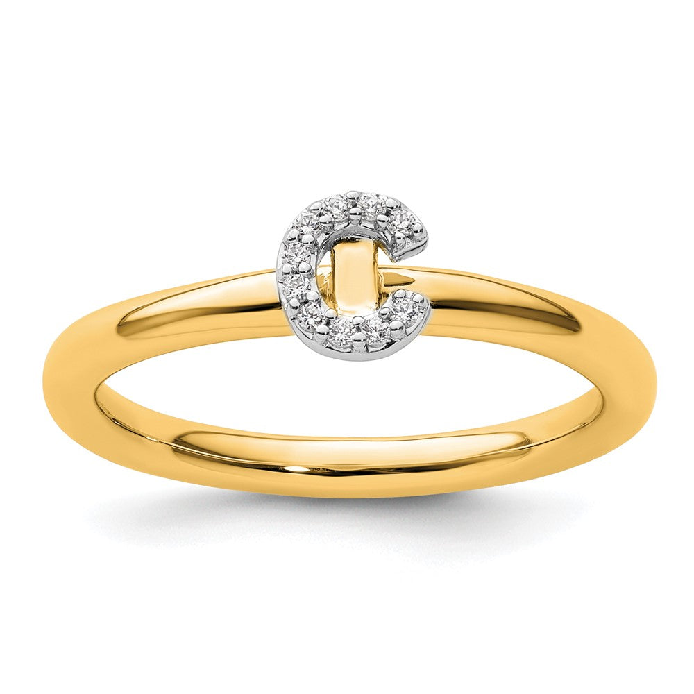 14K Yellow Gold Stackable Diamond Initial C Size 7 Ring