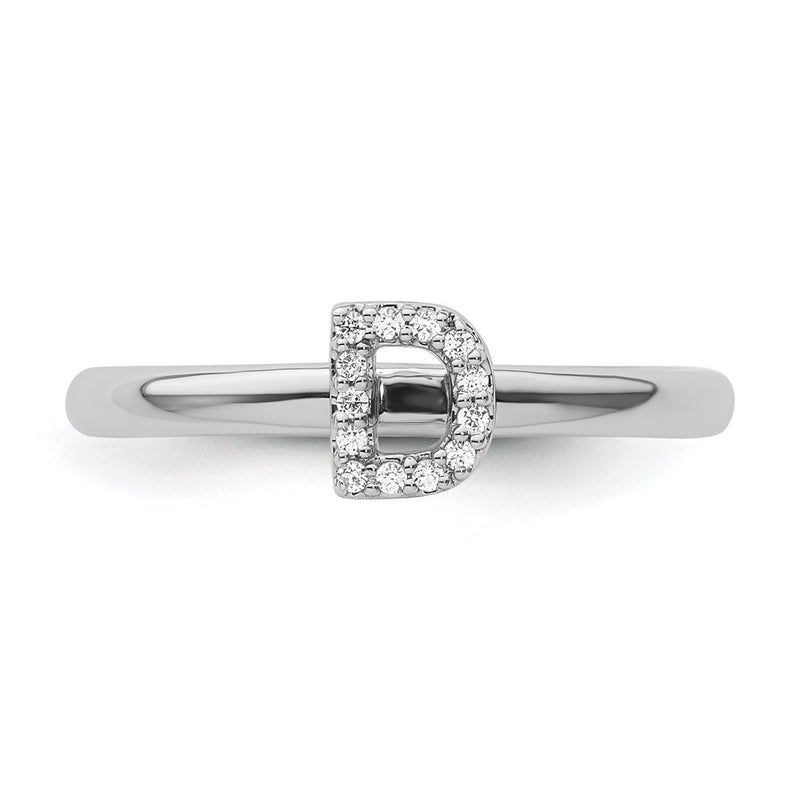 14K White Gold Stackable Diamond Initial D Size 7 Ring