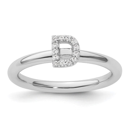 14K White Gold Stackable Diamond Initial D Size 7 Ring
