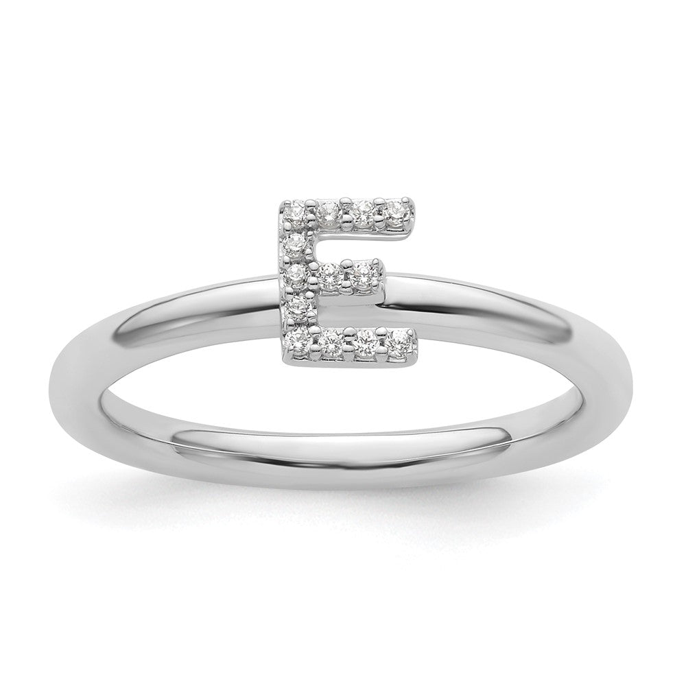 14K White Gold Stackable Diamond Initial E Size 7 Ring