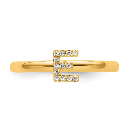 14K Yellow Gold Stackable Diamond Initial E Size 7 Ring