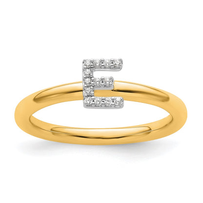 14K Yellow Gold Stackable Diamond Initial E Size 7 Ring