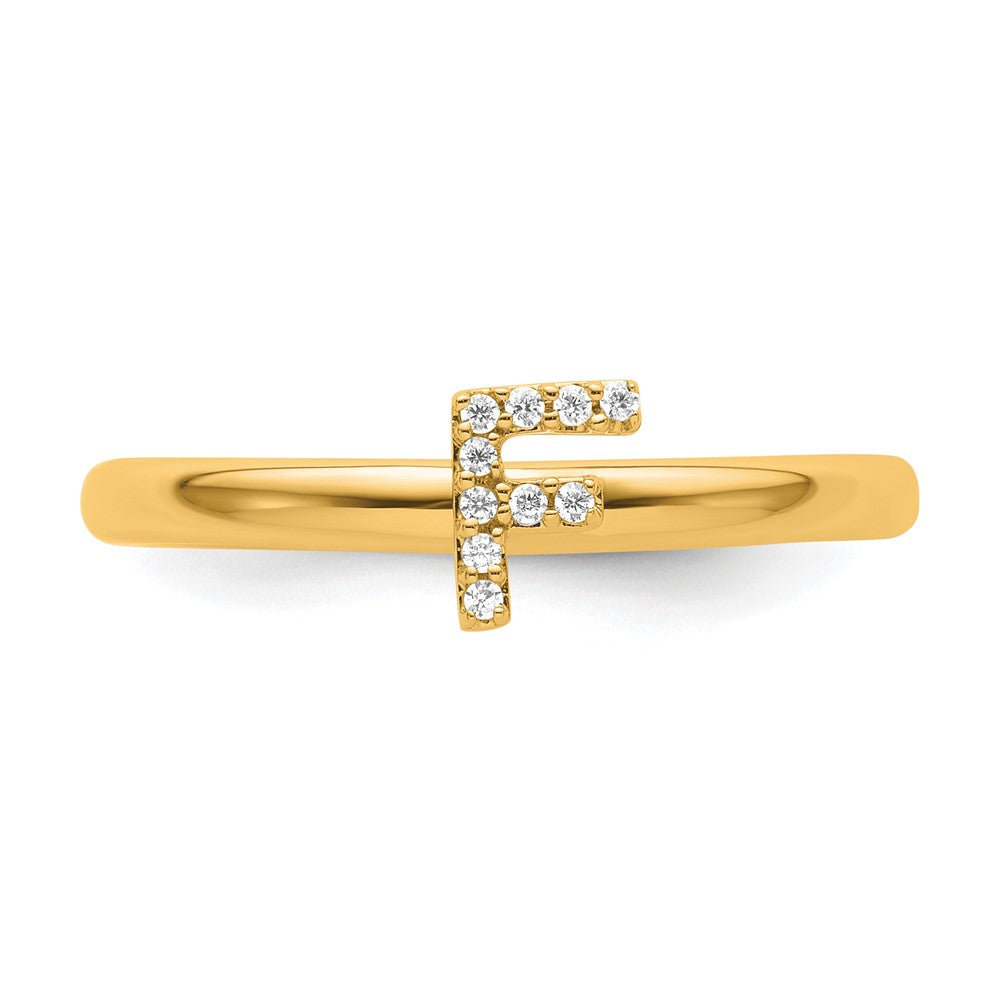 14K Yellow Gold Stackable Diamond Initial F Size 7 Ring