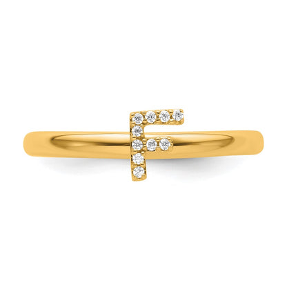 14K Yellow Gold Stackable Diamond Initial F Size 7 Ring