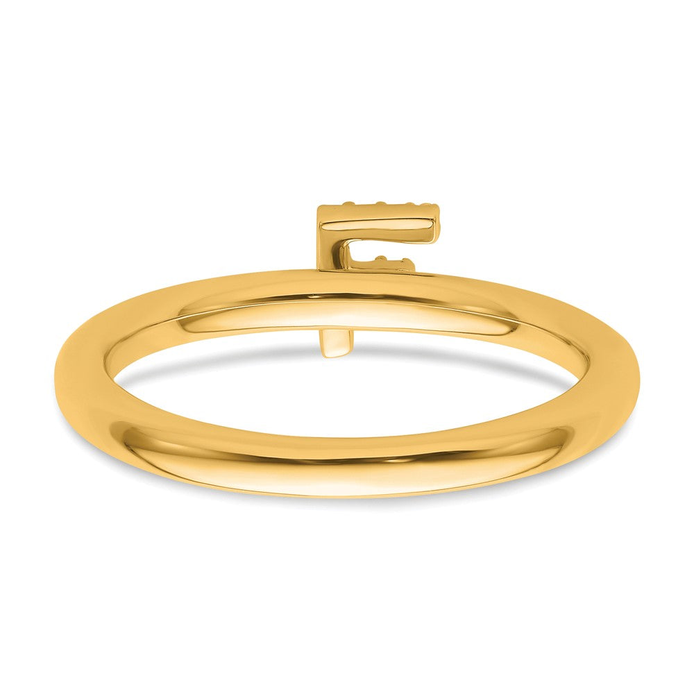 14K Yellow Gold Stackable Diamond Initial F Size 7 Ring