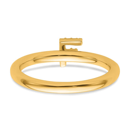 14K Yellow Gold Stackable Diamond Initial F Size 7 Ring