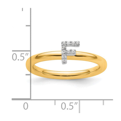 14K Yellow Gold Stackable Diamond Initial F Size 7 Ring