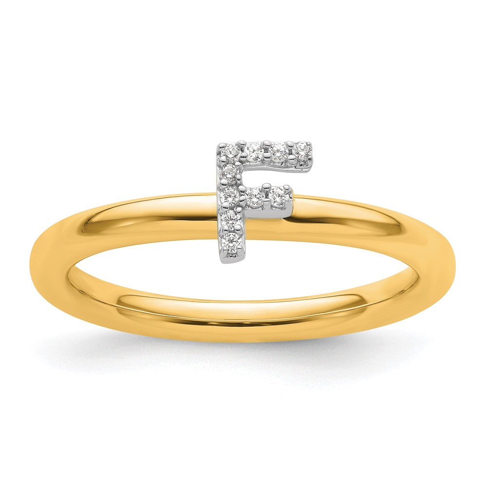 14K Yellow Gold Stackable Diamond Initial F Size 7 Ring