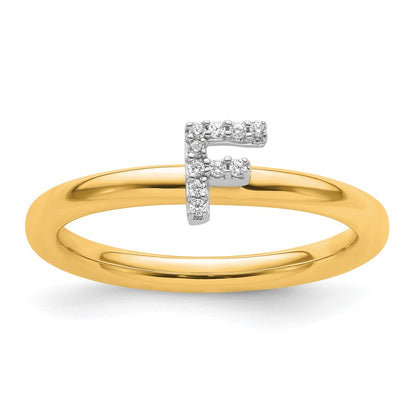 14K Yellow Gold Stackable Diamond Initial F Size 7 Ring