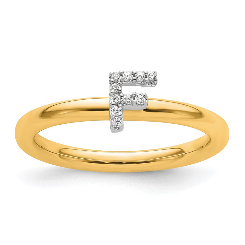 14K Yellow Gold Stackable Diamond Initial F Size 7 Ring
