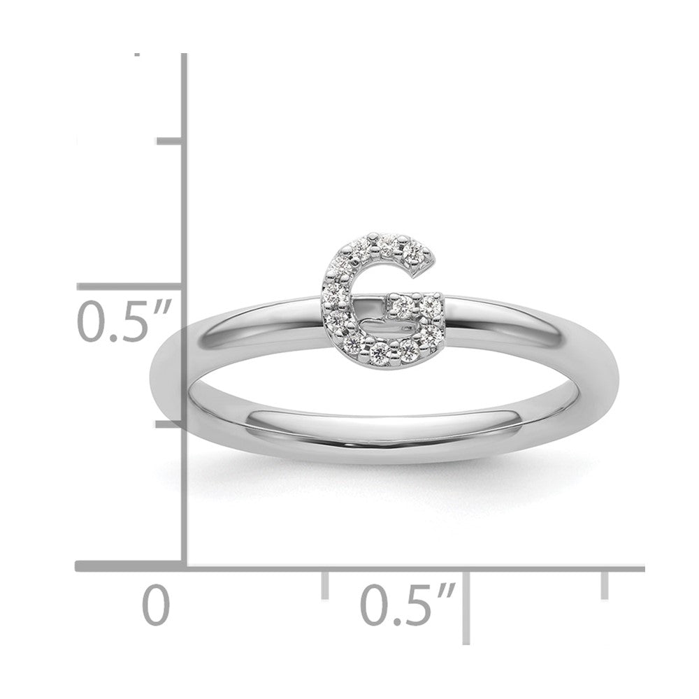 14K White Gold Stackable Diamond Initial G Size 7 Ring