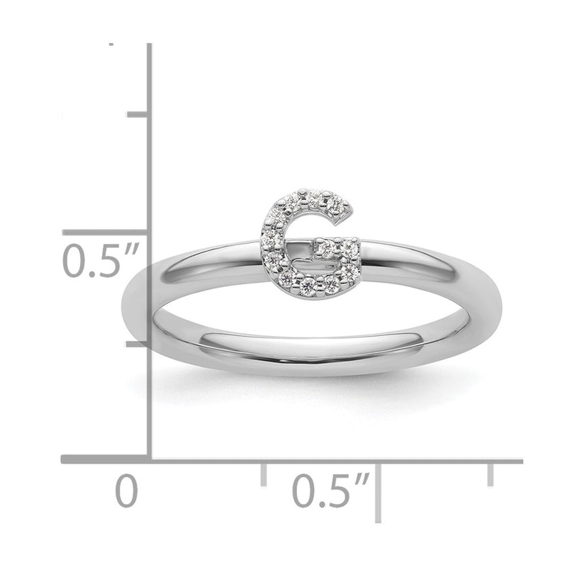 14K White Gold Stackable Diamond Initial G Size 7 Ring