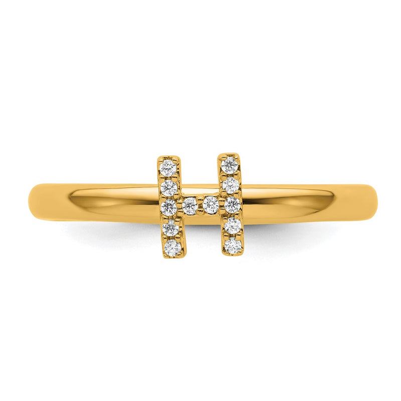 14K Yellow Gold Stackable Diamond Initial H Size 7 Ring