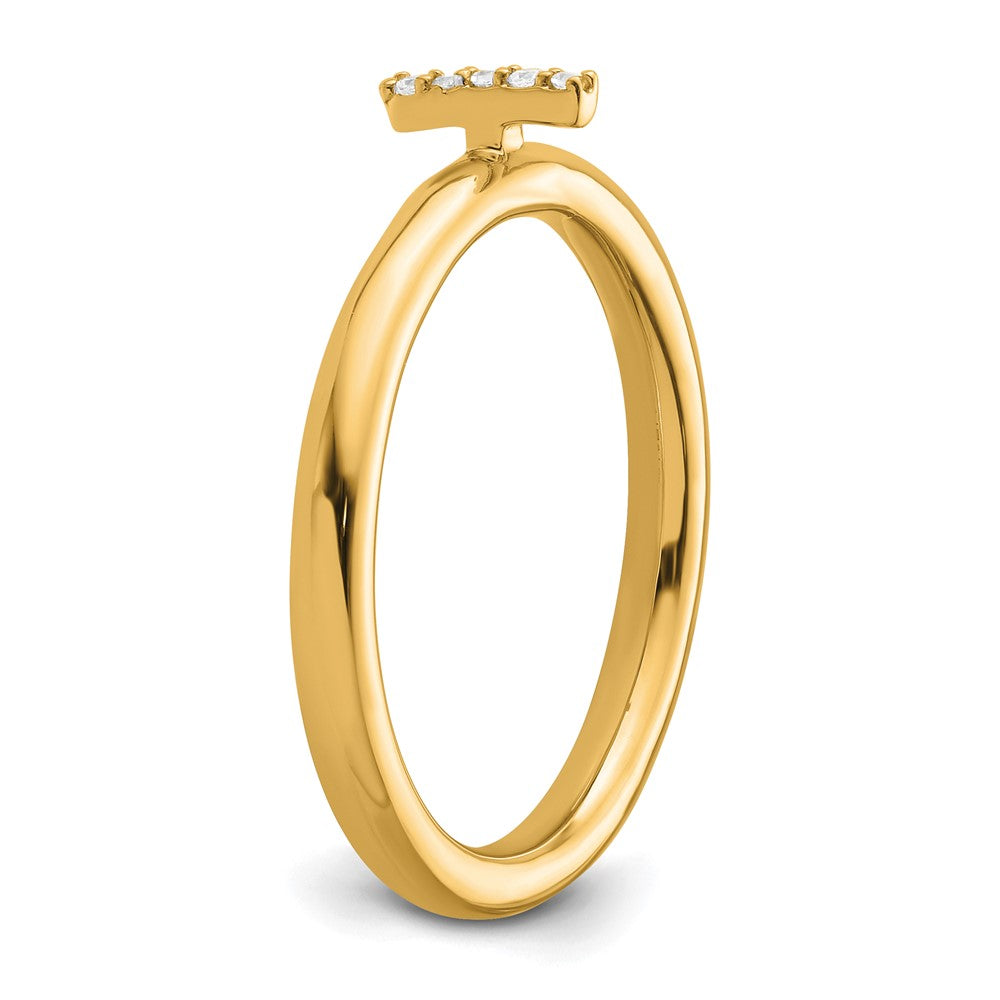 14K Yellow Gold Stackable Diamond Initial I Size 7 Ring