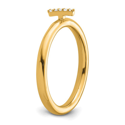 14K Yellow Gold Stackable Diamond Initial I Size 7 Ring