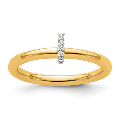14K Yellow Gold Stackable Diamond Initial I Size 7 Ring