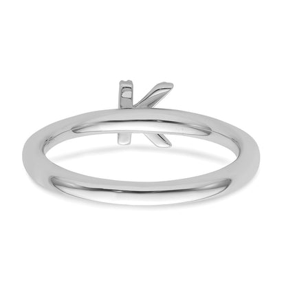 14K White Gold Stackable Diamond Initial K Size 7 Ring