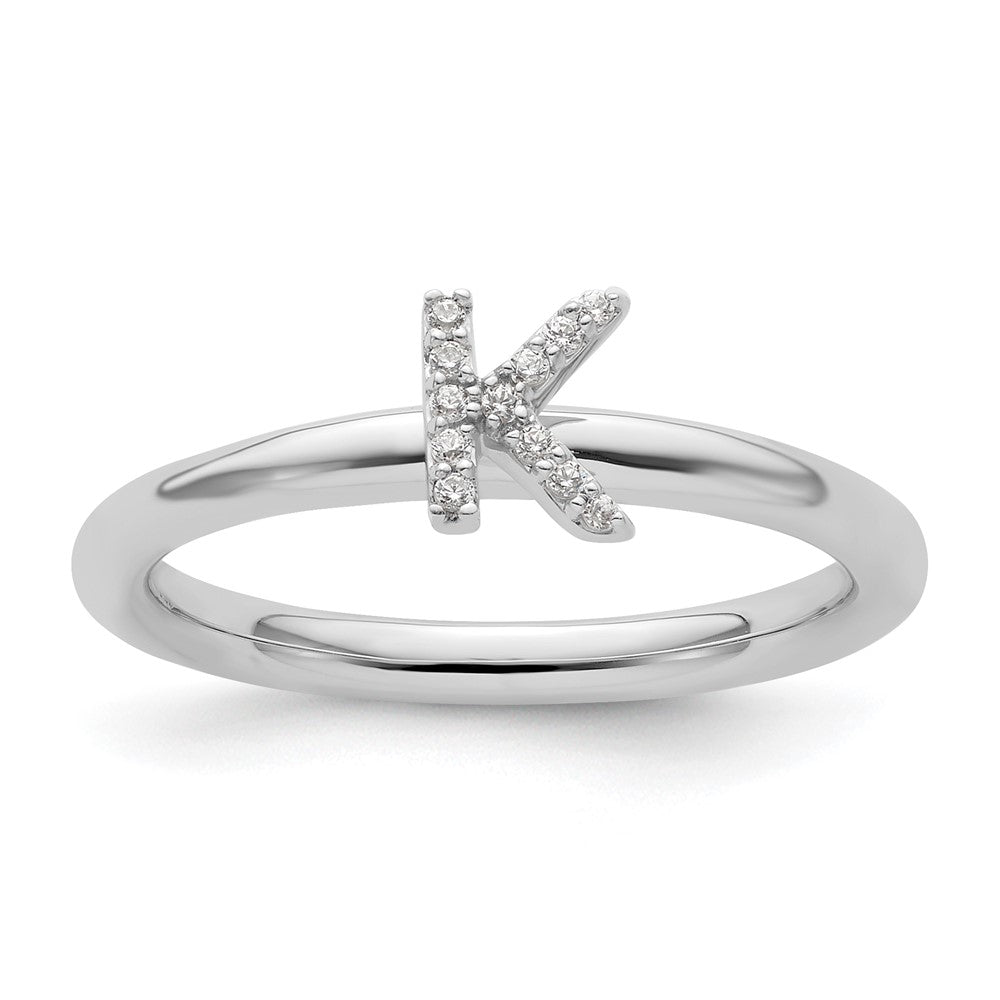 14K White Gold Stackable Diamond Initial K Size 7 Ring