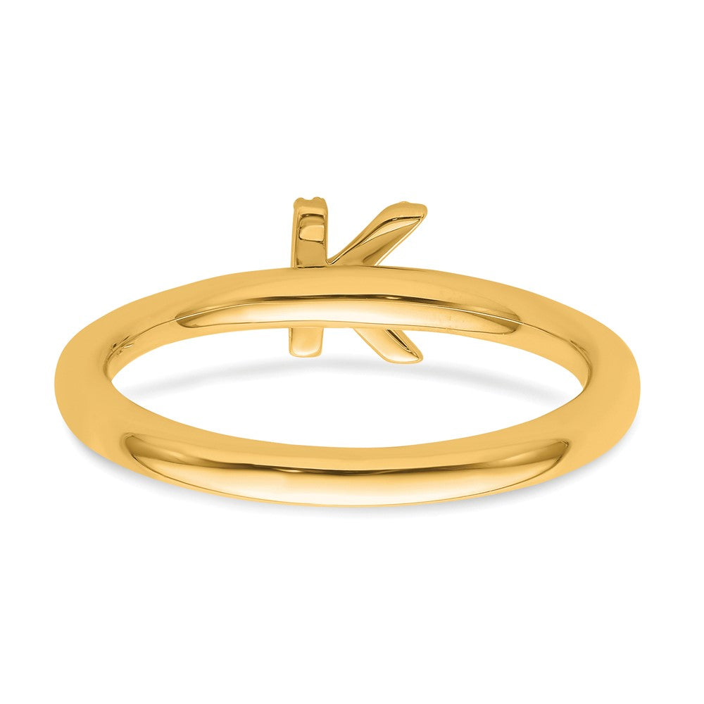 14K Yellow Gold Stackable Diamond Initial K Size 7 Ring