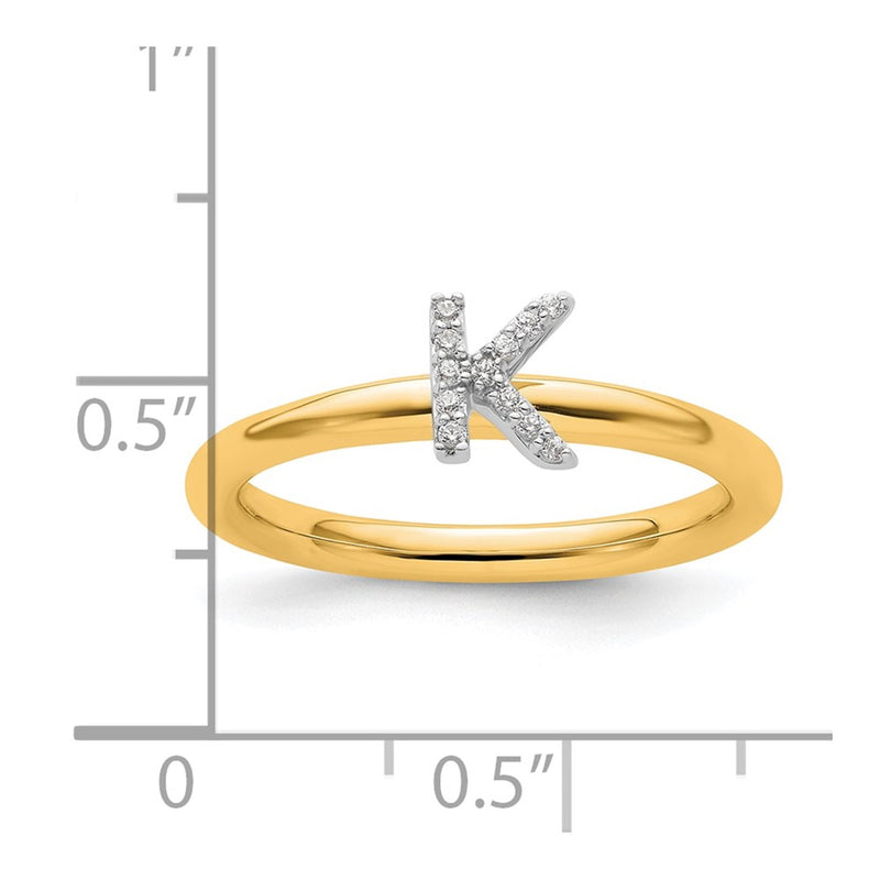 14K Yellow Gold Stackable Diamond Initial K Size 7 Ring